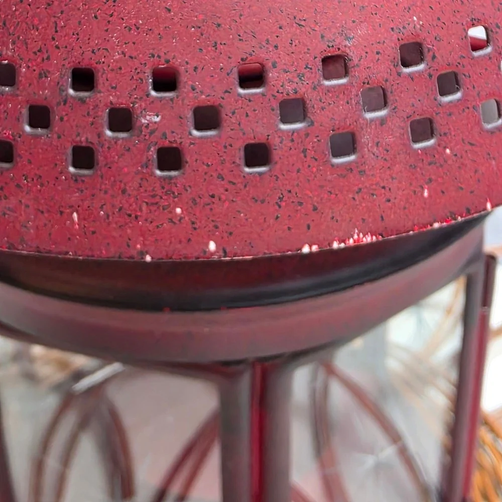 Rustic Burgundy Red Metal‎ Heart Lantern Etched Glass Tea Light Holder